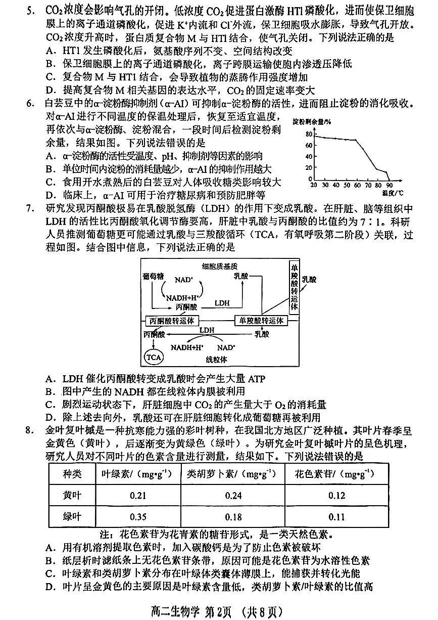山东省淄博市2026届第二学期高二教学质量检测生物第2页