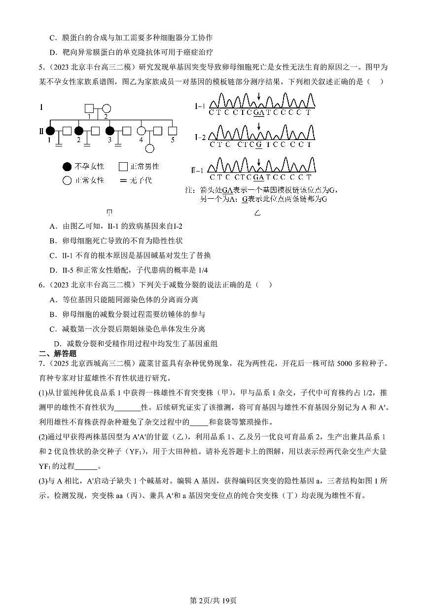 2023-2025北京高三二模[高考模拟]生物汇编：基因突变和基因重组第2页