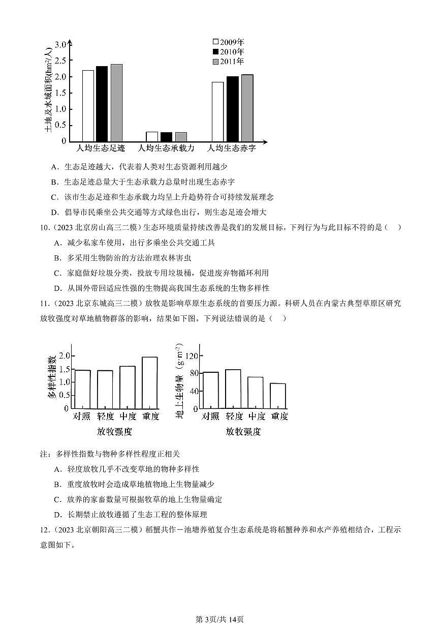 2023-2025北京高三二模[高考模拟]生物汇编：人与环境章节综合第3页