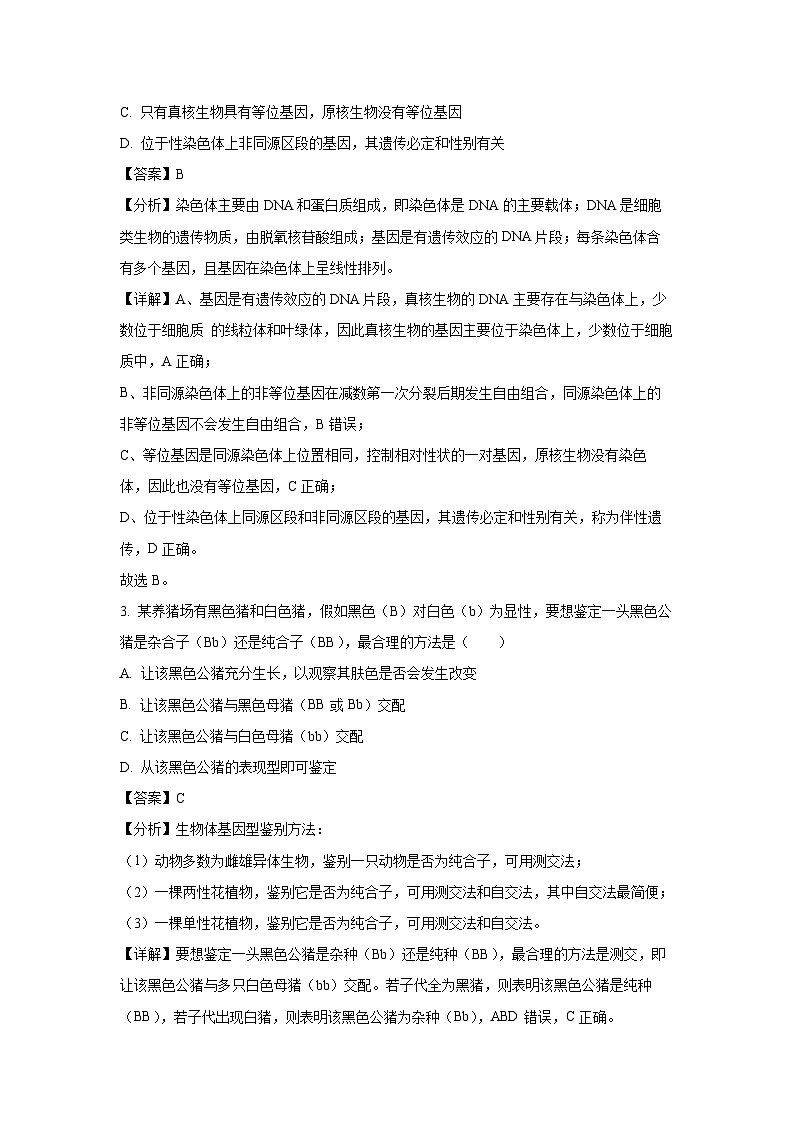 山东省泰安市肥城市2023-2024学年高一下学期4月期中生物试卷（解析版）第2页
