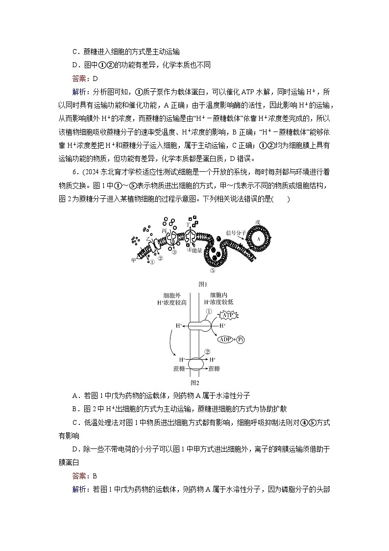 2026届高考生物一轮总复习提能训练练案8物质跨膜运输的方式第3页