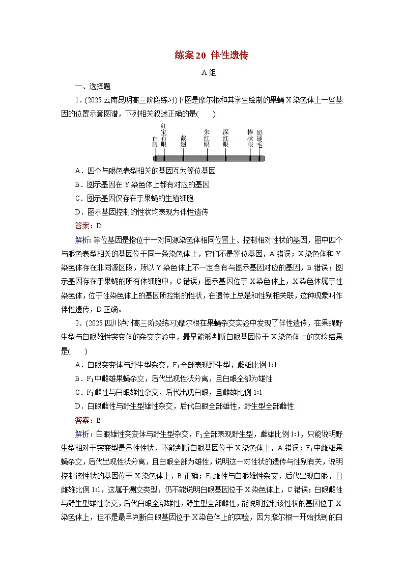 2026届高考生物一轮总复习提能训练练案20伴性遗传第1页