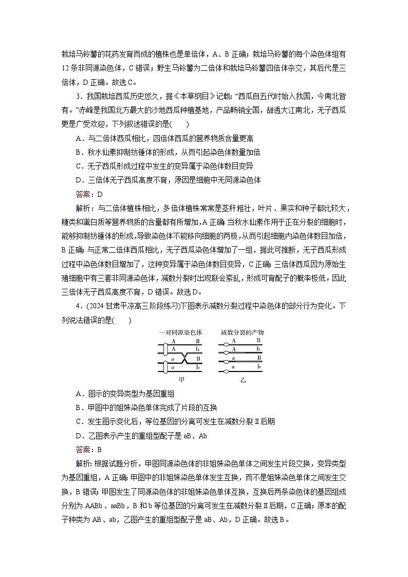 2026届高考生物一轮总复习提能训练练案26染色体变异及其应用第2页