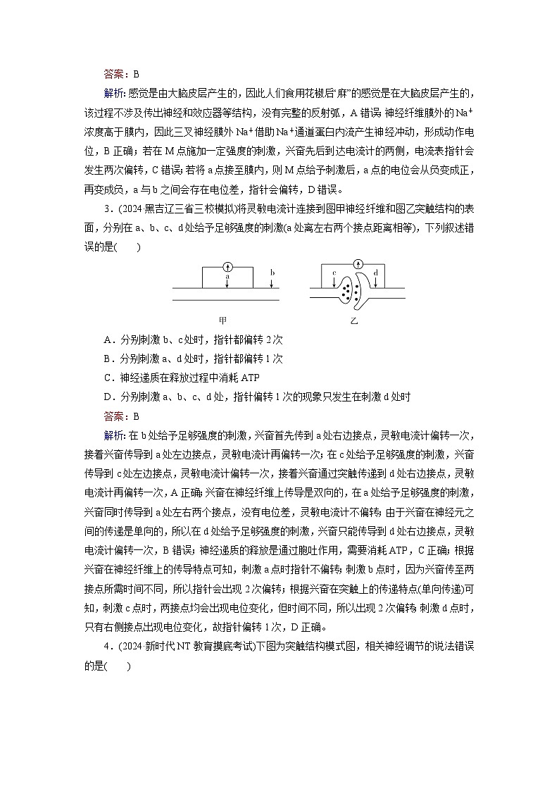 2026届高考生物一轮总复习提能训练练案30神经冲动的产生和传导神经系统的分级调节及人脑的高级功能第2页
