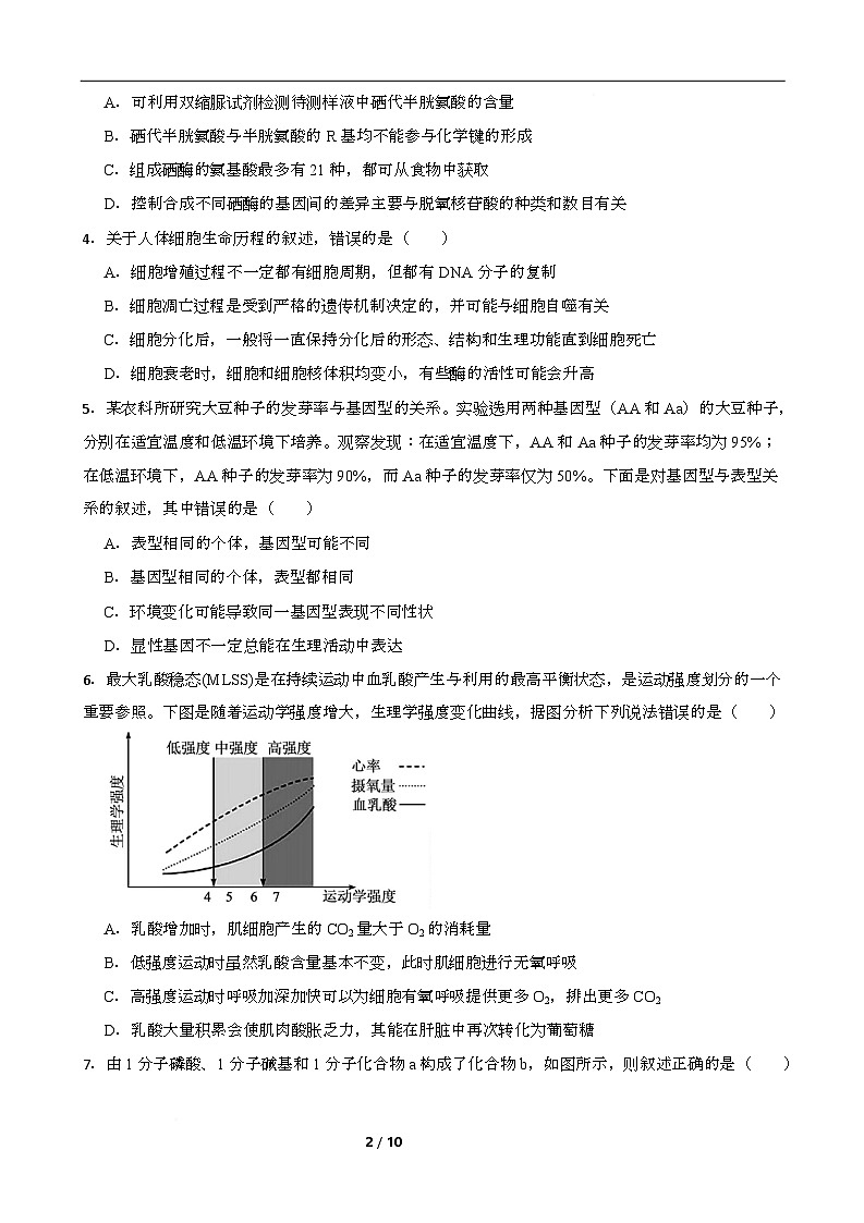 高一期末生物试卷第2页