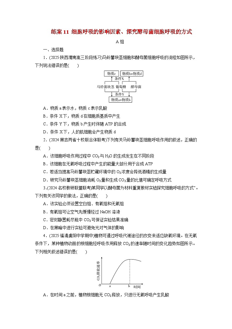 2026届高考生物一轮总复习提能训练练案11细胞呼吸的影响因素探究酵母菌细胞呼吸的方式第1页