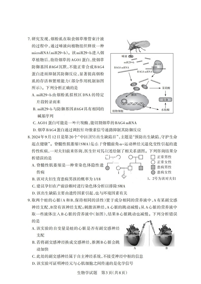 山西省启航卷2025届高考考前适应性测试-生物试题（含答案）第3页