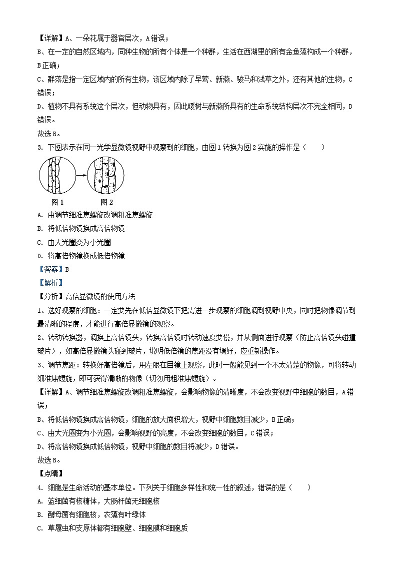 四川省成都市2024_2025学年高一生物上学期12月期末模拟试题含解析第2页