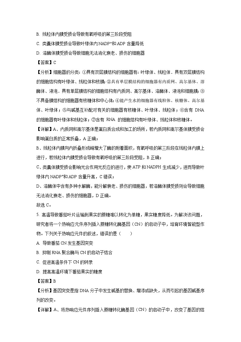 浙江省嘉兴市2025届高三下5月模拟生物试卷（解析版）第3页