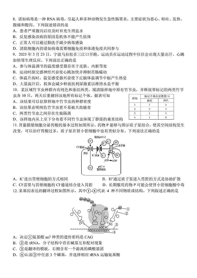 浙江省北斗星盟2025届新高二下学期7月阶段性联考-生物试卷+答案第2页