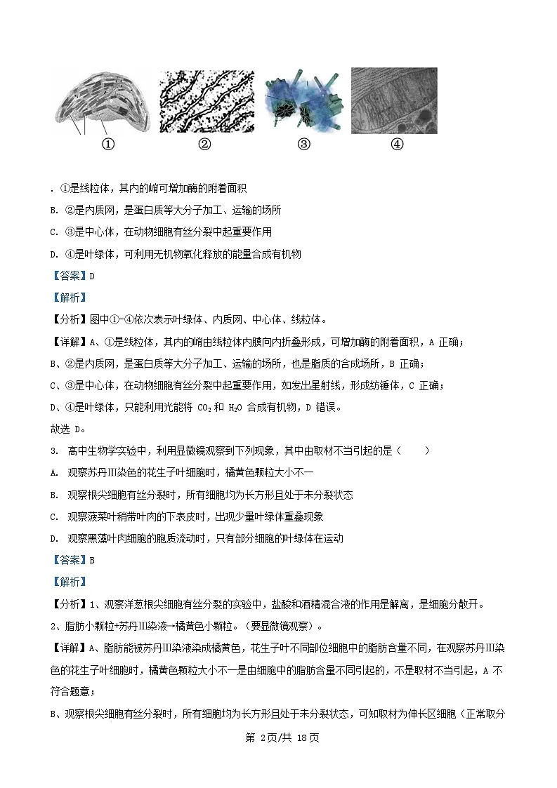 福建省厦门市2024_2025学年高一生物上学期1月期末试题含解析第2页
