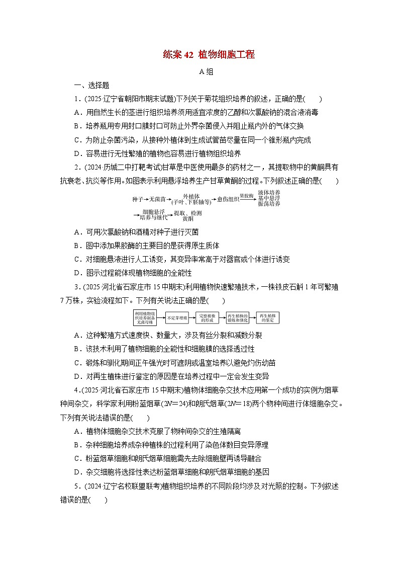 2026届高考生物一轮总复习提能训练练案42植物细胞工程第1页