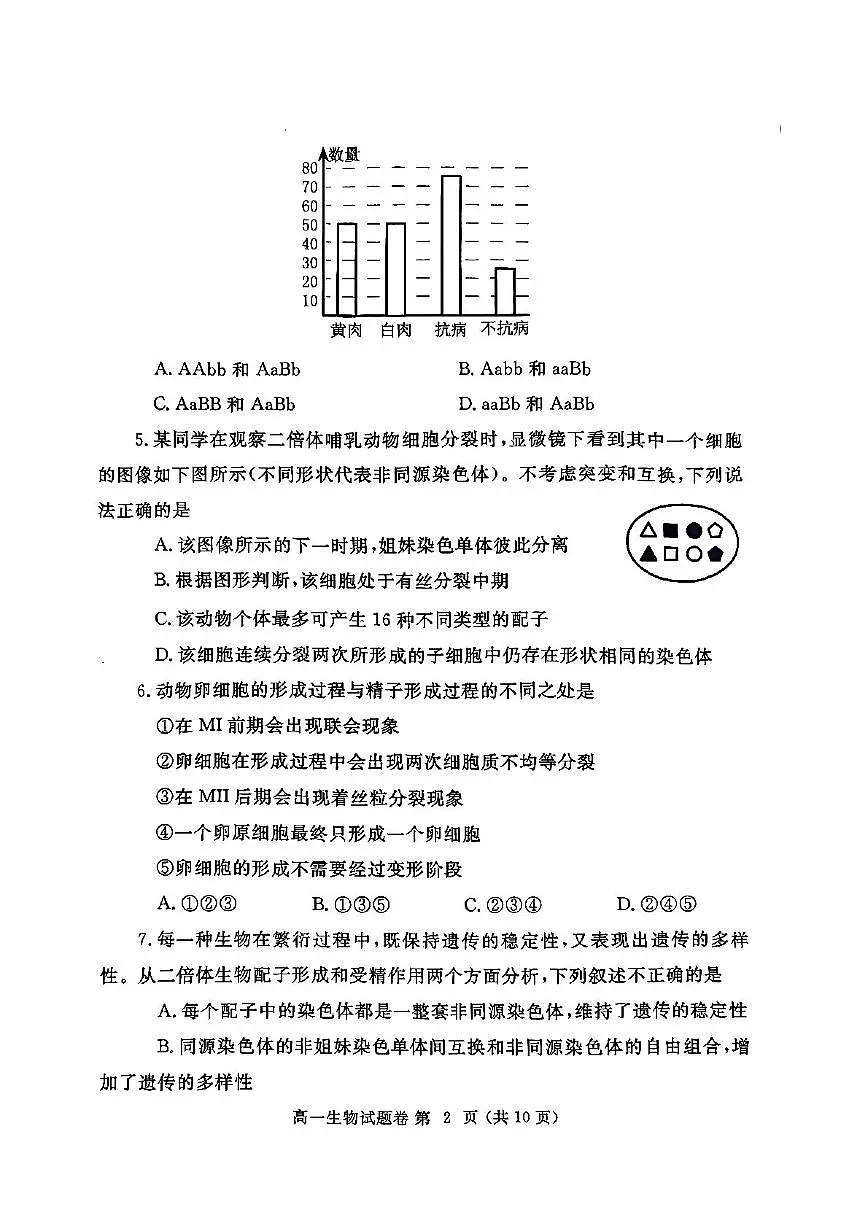 河南省郑州市2024-2025学年高一下学期期末考试生物试题（PDF版附答案）第2页