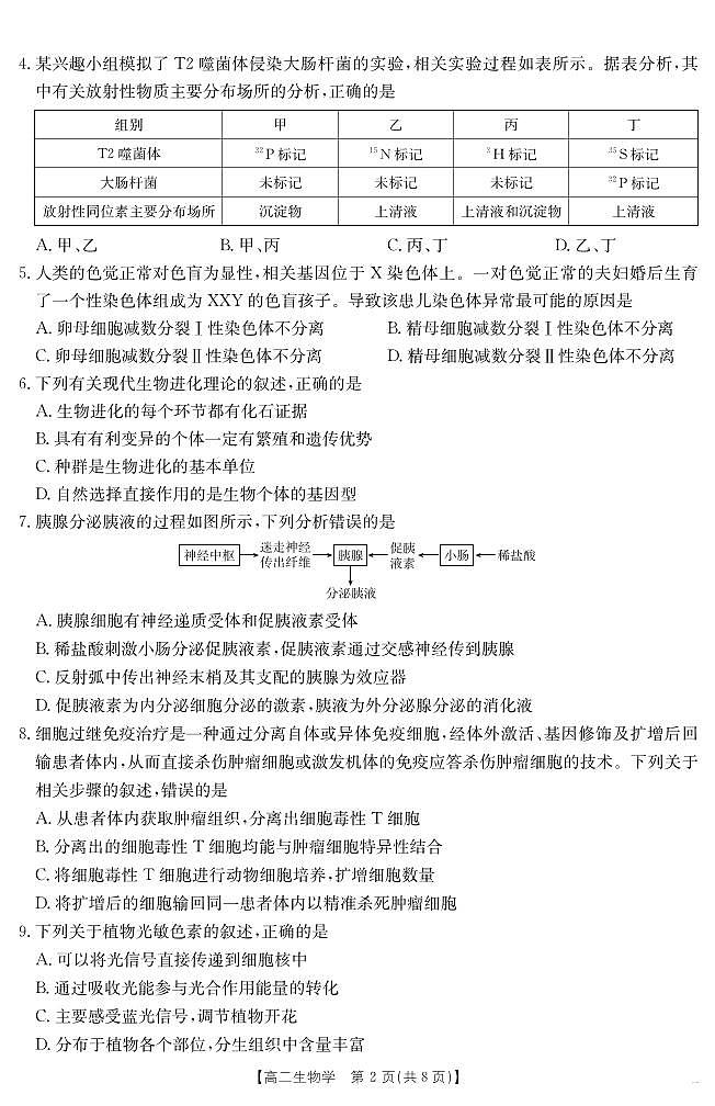 内蒙古金太阳2025届新高二下学期7月联考（25-588B）-生物试题+答案第2页