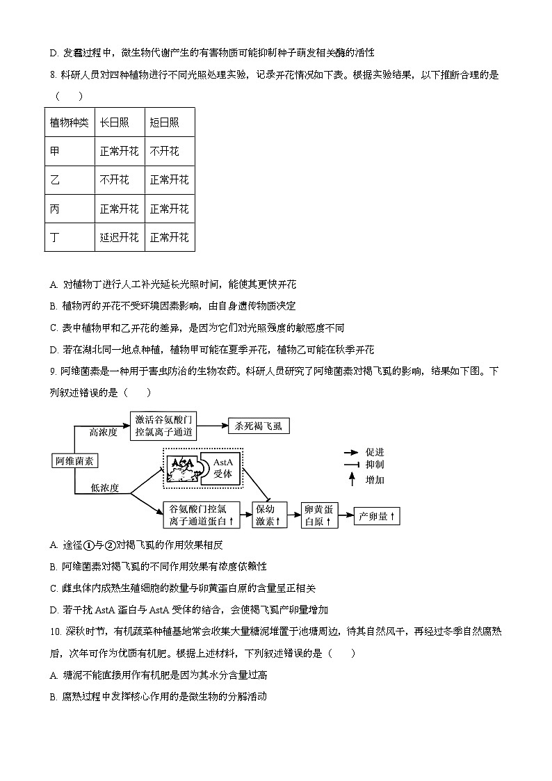 2025年6月湖北普通高中学业水平选择性考试生物试题[原卷]附答案第3页