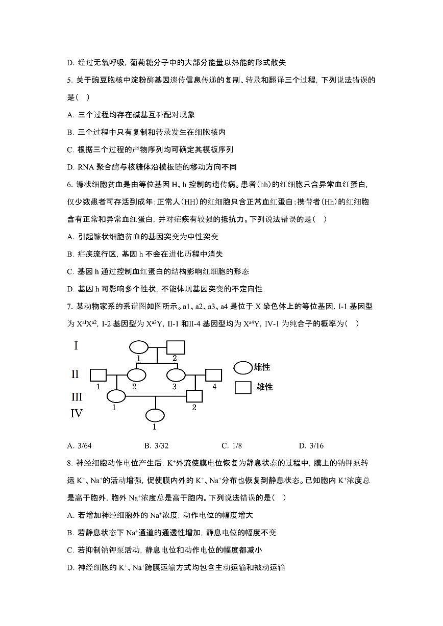 2025年6月山东普通高中学业水平选择性考试生物试题（原卷）含答案第2页