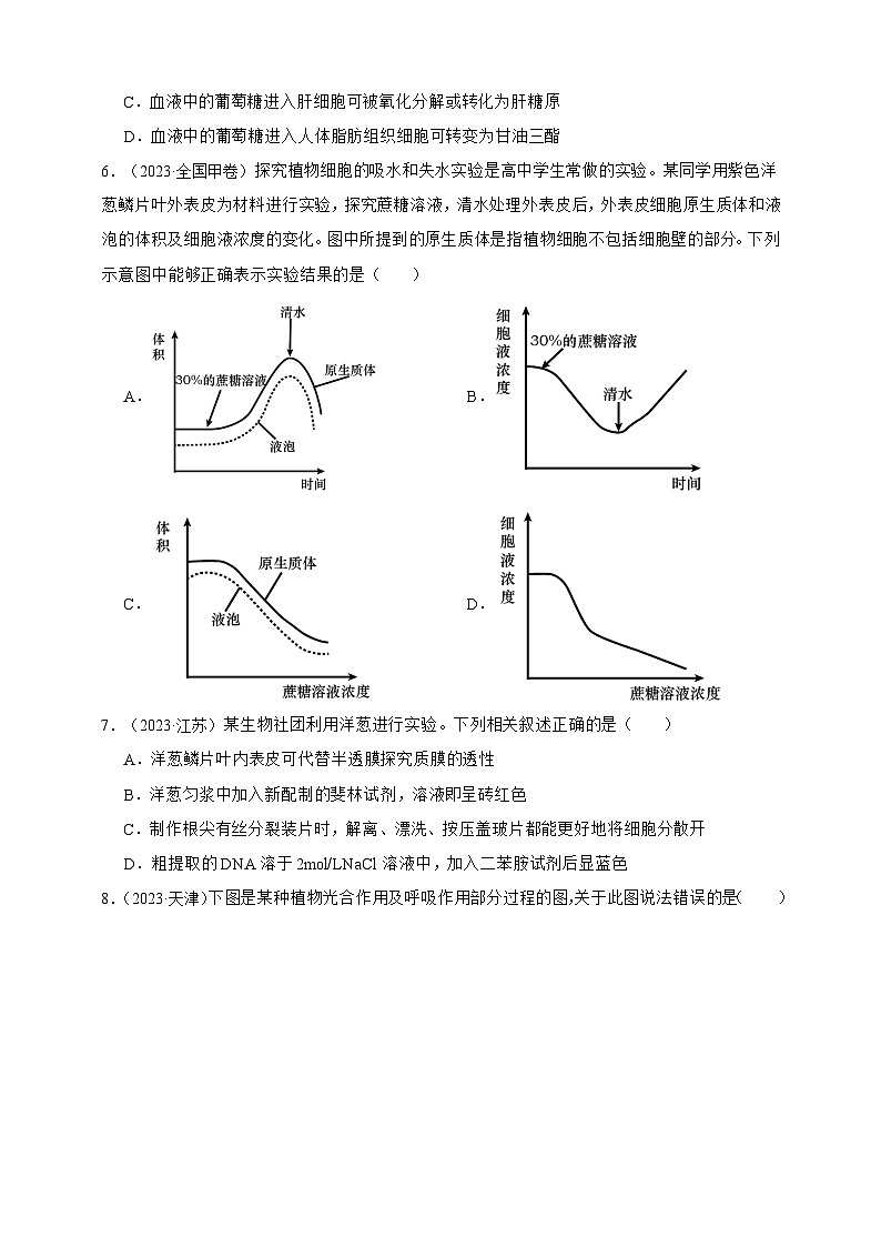 备战2026年高考生物真题分类汇编专题03物质进出细胞(原卷版+解析版）第2页