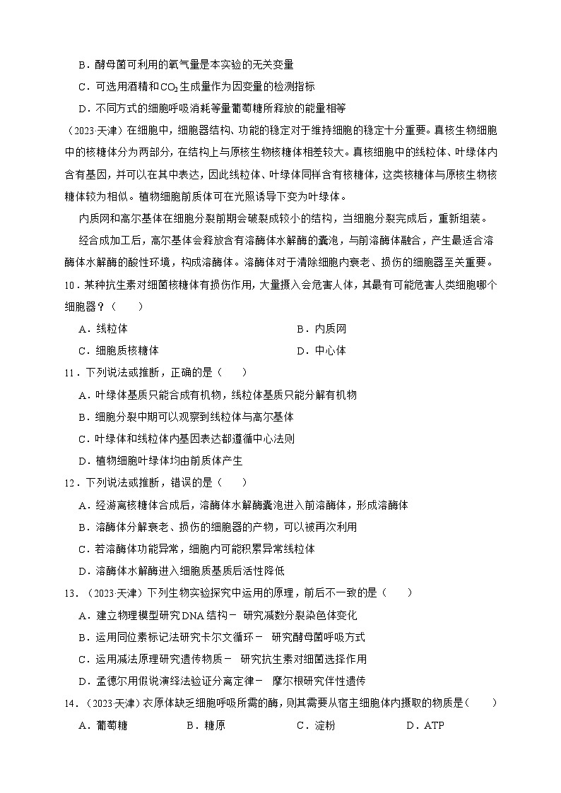 备战2026年高考生物真题分类汇编专题05呼吸作用(原卷版+解析版）第3页