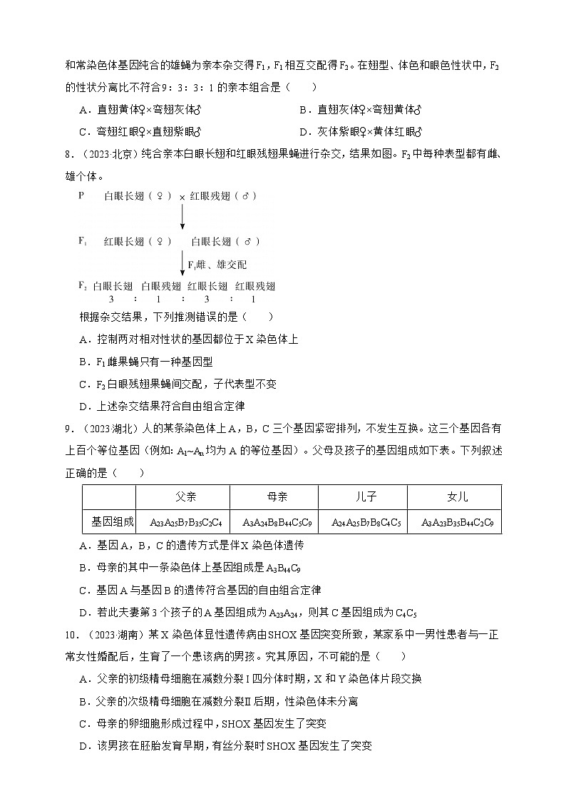备战2026年高考生物真题分类汇编专题12伴性遗传和人类遗传病(原卷版+解析版）第3页