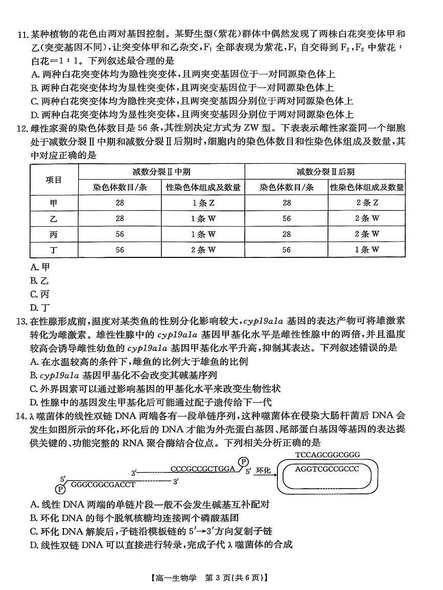 甘肃省白银市多校2024-2025学年高一下学期期末检测生物试卷（图片版，有答案）第3页