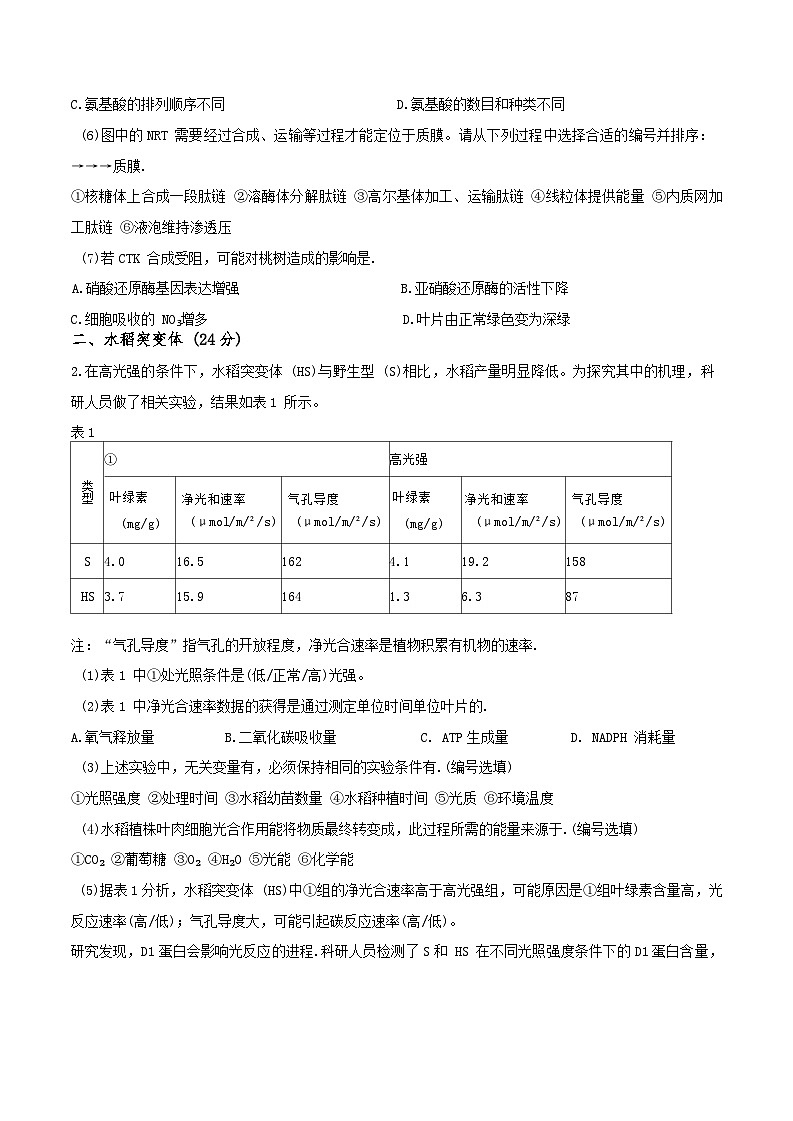 上海市浦东新区2024-2025学年第二学期高二期末生物试卷（无答案）第2页