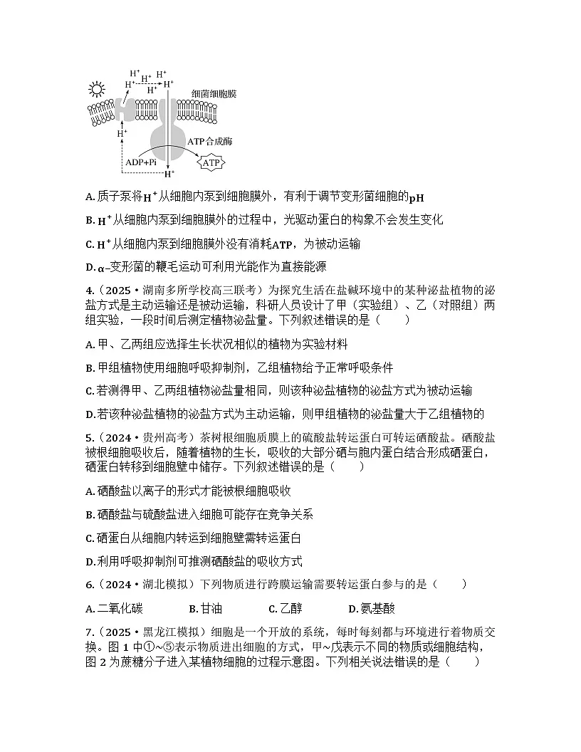 2026届高考生物一轮基础复习训练9 物质出入细胞的方式及影响因素第2页
