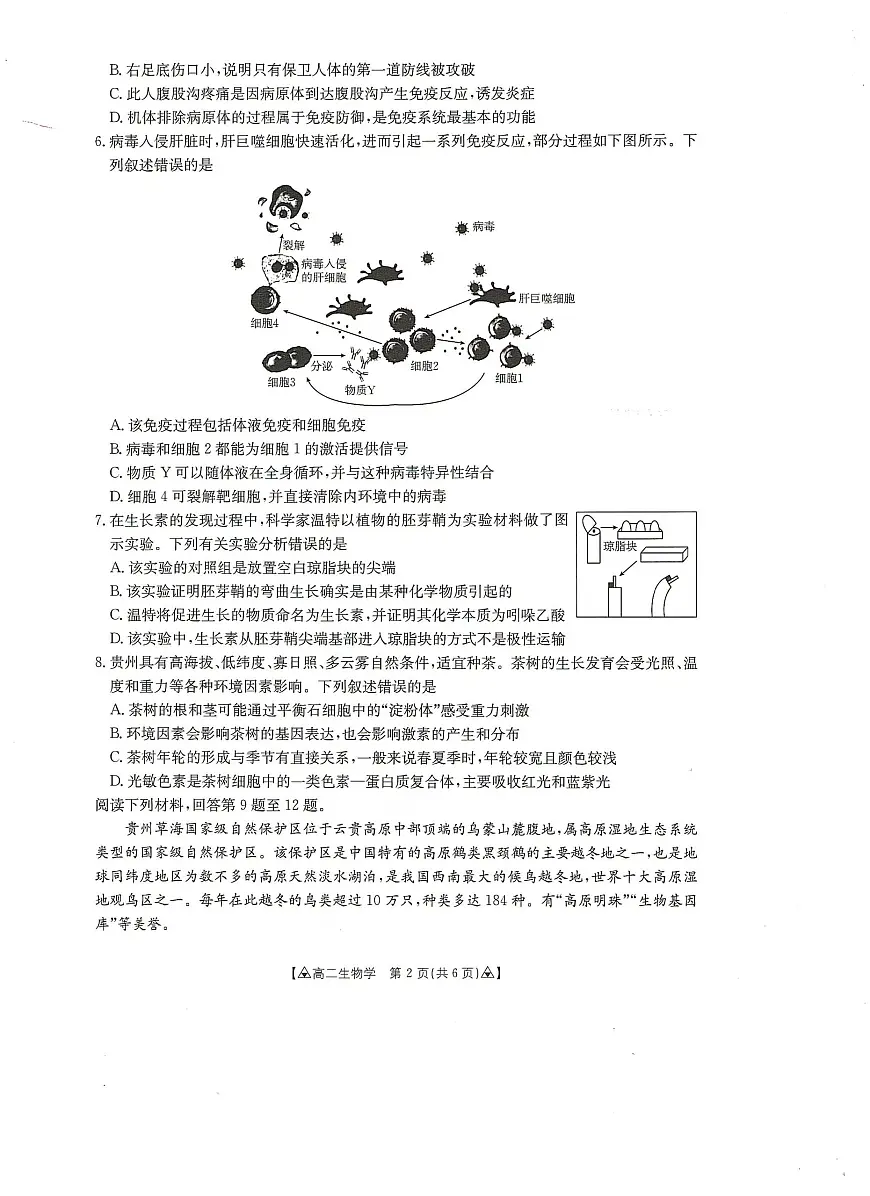 贵州省安顺市2024-2025学年高二下学期期末考试生物试题（PDF版附答案）第2页