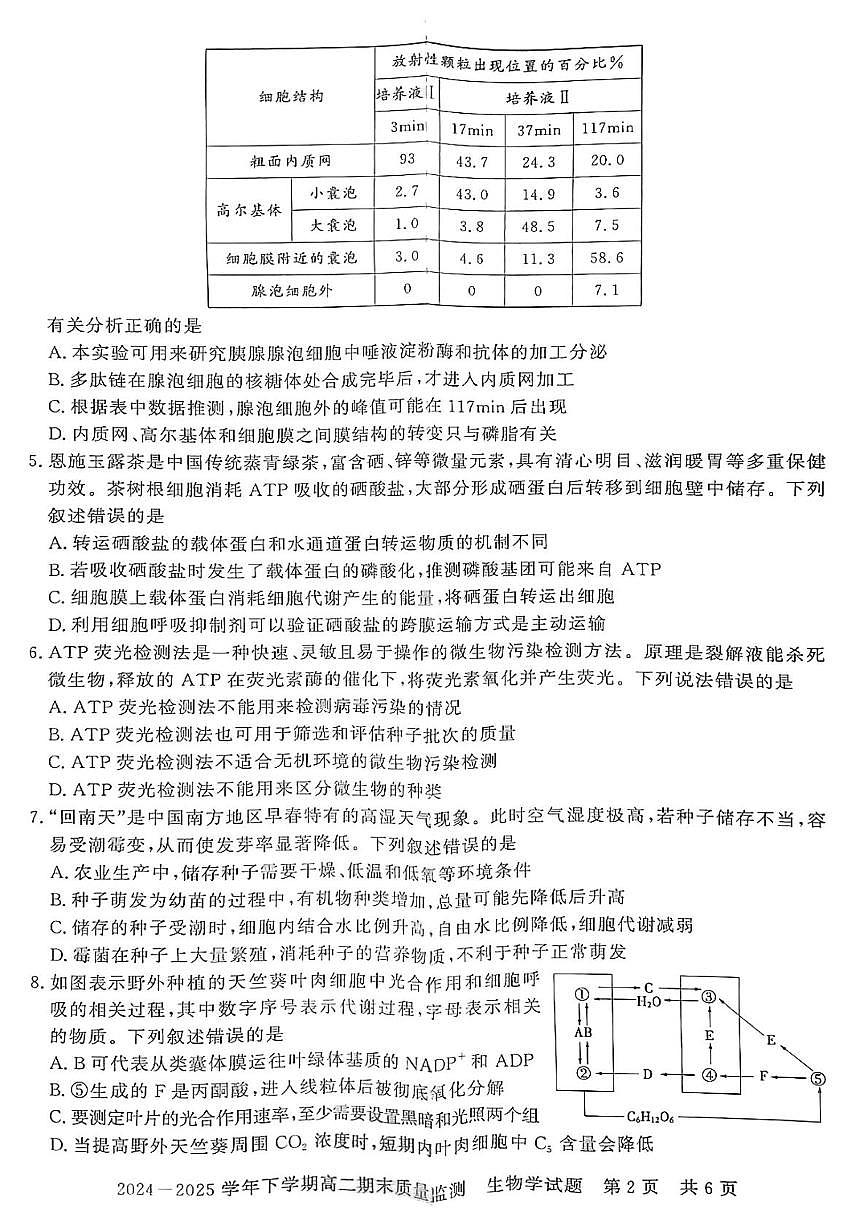 河南省信阳市2024-2025学年高二下学期期末考试生物试卷（PDF版附解析）第2页