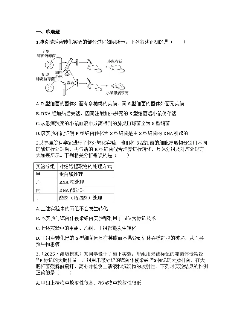 2026届高考生物一轮基础复习训练27 DNA是主要的遗传物质第1页