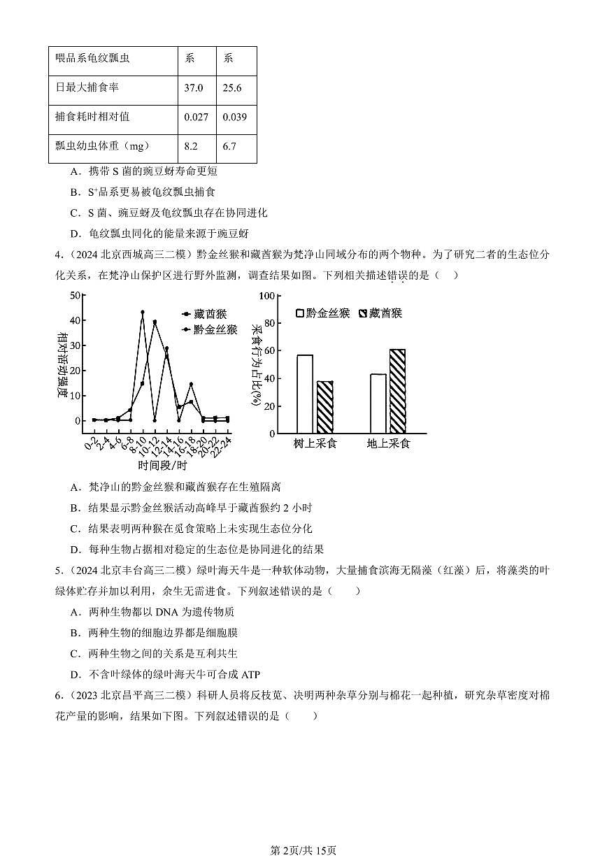 2023-2025北京高三二模[高考模拟]生物汇编：群落的结构第2页
