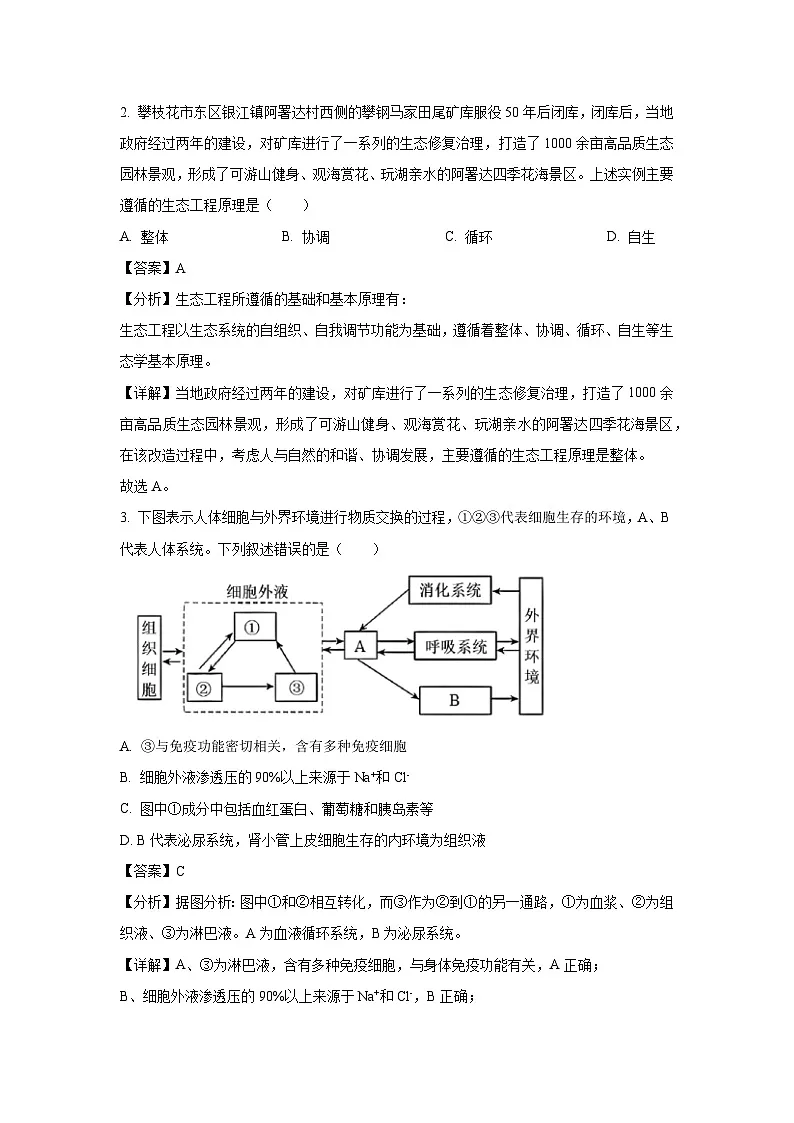 四川省攀枝花市2025届高三下5月第三次统一考试 生物试卷（解析版）第2页