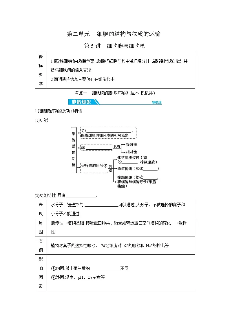 01 第5讲　细胞膜与细胞核 【正文】【听课手册】第1页