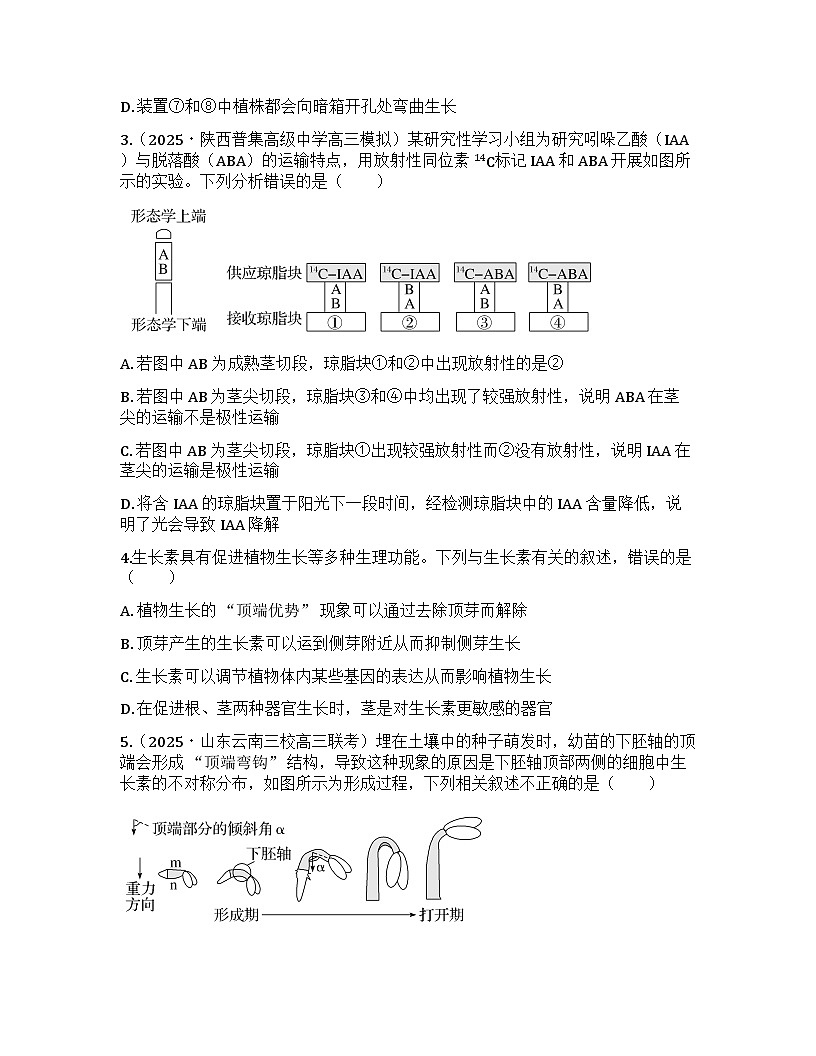 2026届高考生物一轮基础复习训练42 植物生长素及其生理作用第2页
