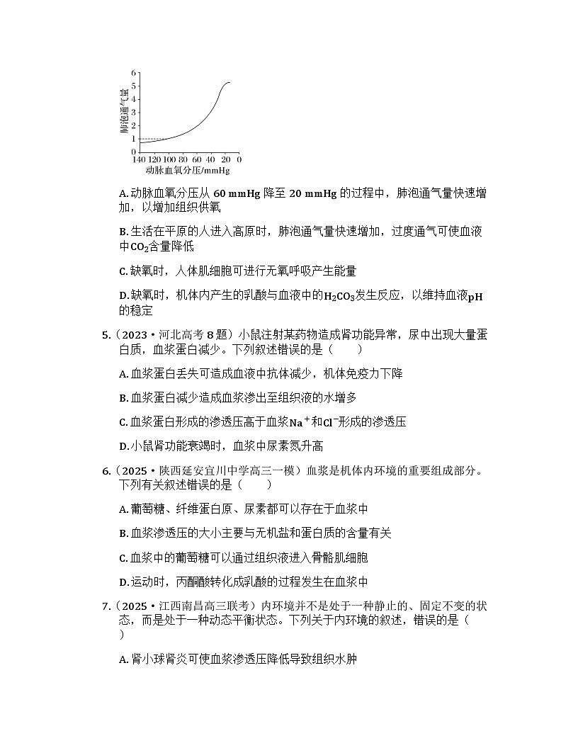 2026届高考生物一轮基础复习训练34 人体的内环境与稳态第2页