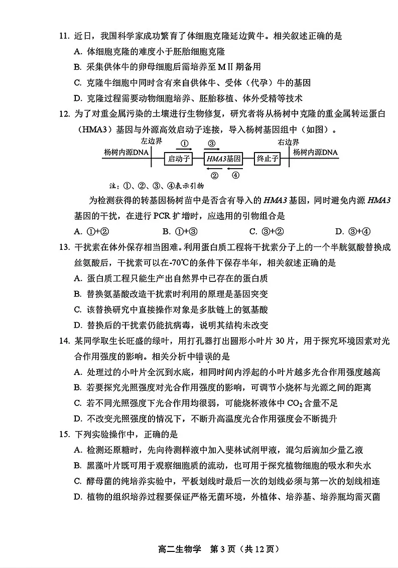 北京市丰台区2024-2025学年高二下学期期末考试生物试卷第3页