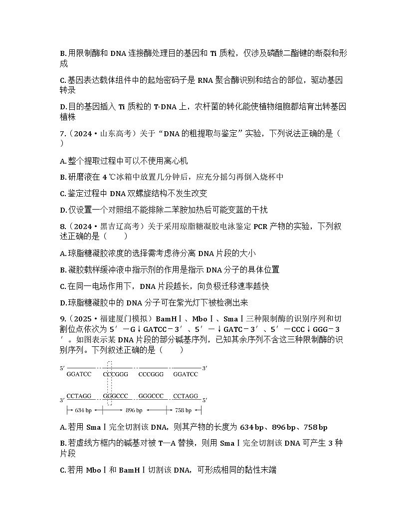 2026届高考生物一轮基础复习训练56 基因工程的基本工具与基本操作程序第3页