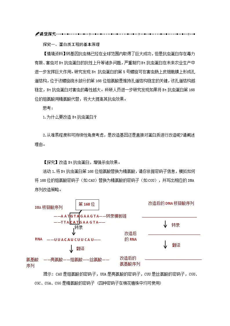 第3章 第4节蛋白质工程的原理和应用 学案-2024-2025学年高二下学期生物人教版选择性必修3第2页