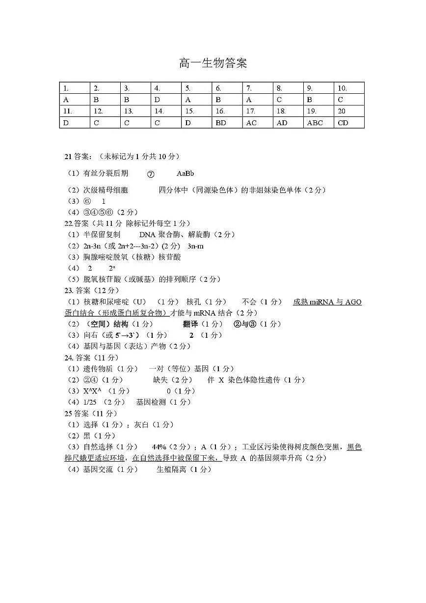 高一答案第1页