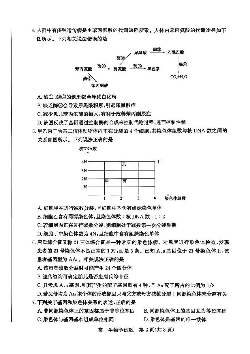 山东省枣庄市2024-2025学年高一下学期期末考试 生物 PDF版含答案第2页