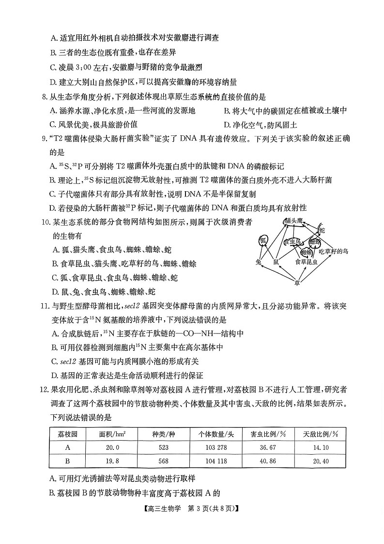 2025届内蒙古金太阳高三上学期8月开学考-生物试题（学生版）第3页