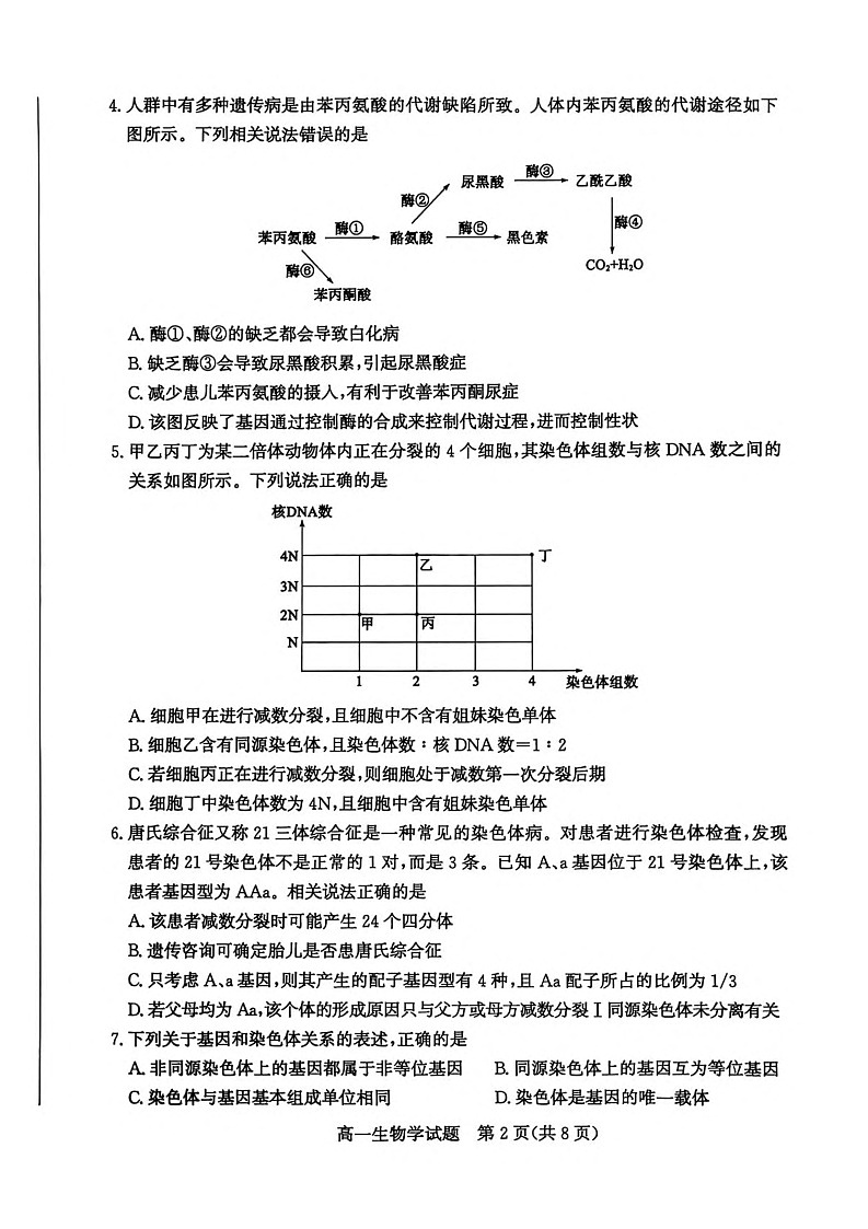 山东省枣庄市2024-2025学年高一下学期期末考试 生物试卷第2页