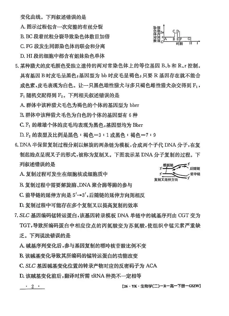 甘肃省白银市实验中学2024-2025学年高一下学期期末考试模拟卷生物试题（PDF版附解析）第2页
