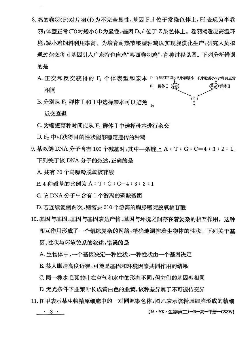 甘肃省白银市实验中学2024-2025学年高一下学期期末考试模拟卷生物试题（PDF版附解析）第3页