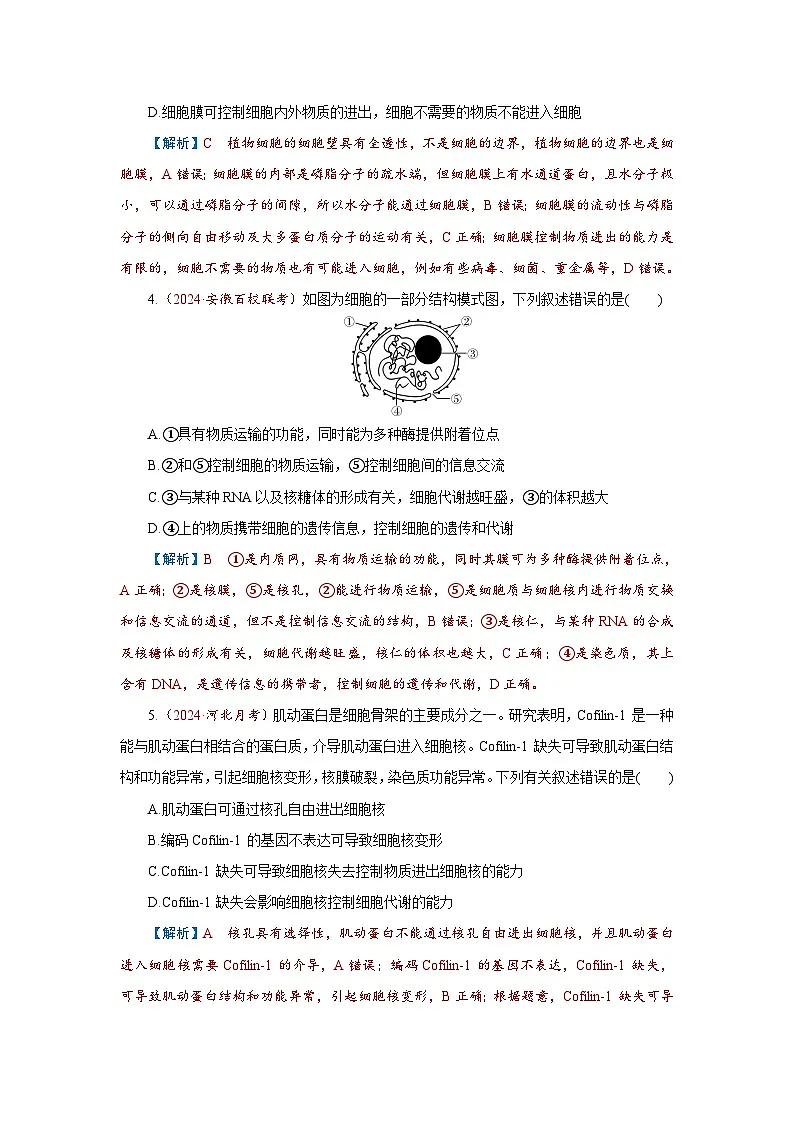 2026届高考生物学一轮专题复习练习：专题2 第1讲　细胞膜和细胞核 习题及答案解析第2页