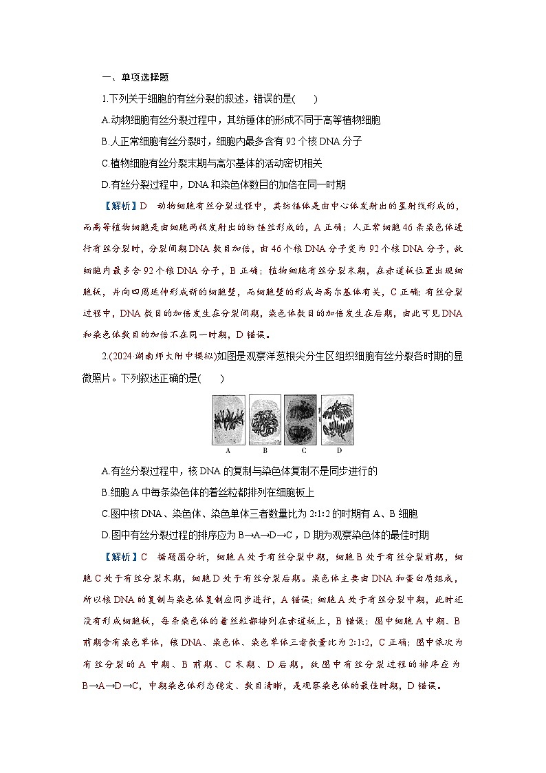 2026届高考生物学一轮专题复习练习：专题4 第1讲　细胞的增殖 习题及答案解析第1页
