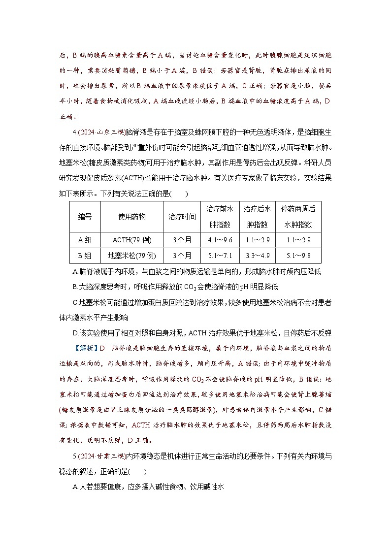 2026届高考生物学一轮专题复习练习：专题8 第1讲　人体的内环境与稳态 习题及答案解析第2页