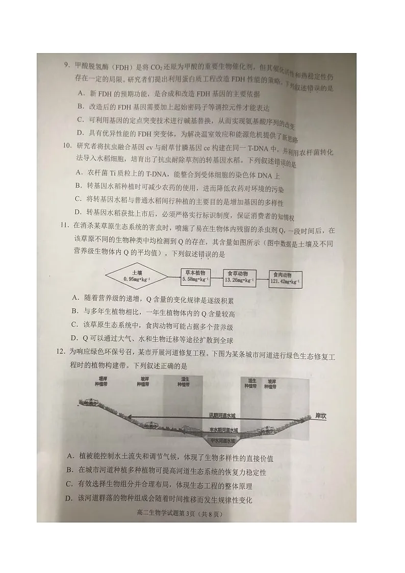 四川省南充市2024-2025学年高二下学期期末学业质量监测生物试卷（图片版）第3页