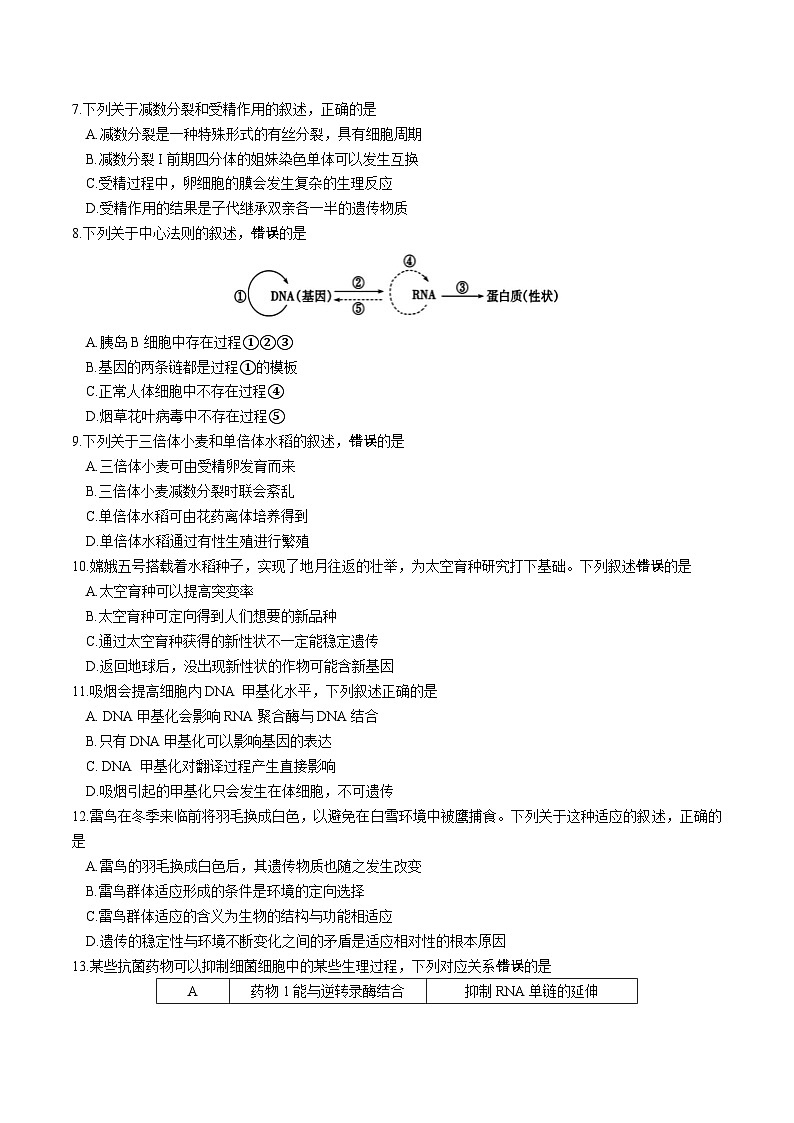 辽宁省大连市2024-2025学年高一下学期期末考试生物试卷（无答案）第2页