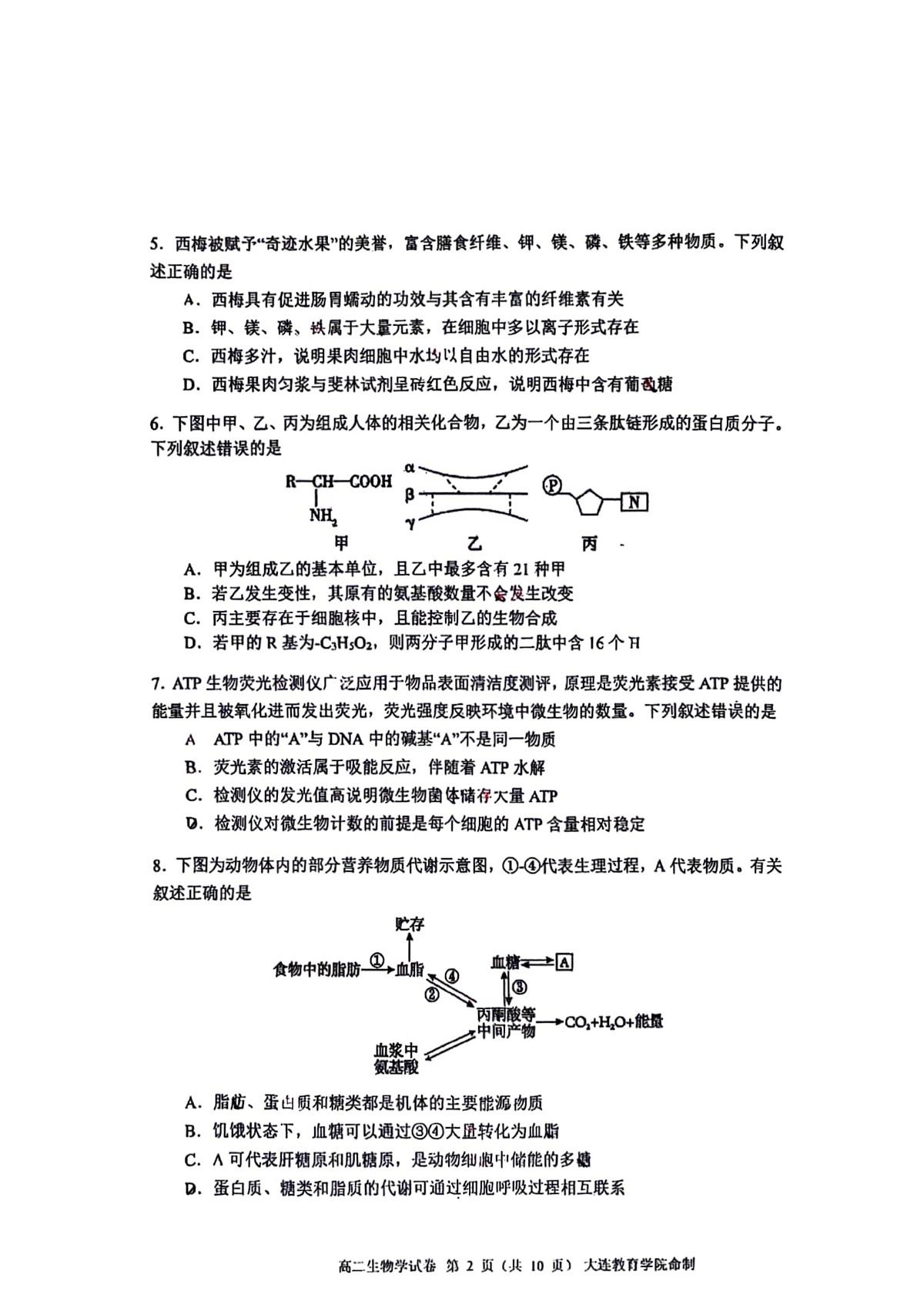 辽宁省大连市2024-2025学年高二下学期期末考试  生物  PDF版含答案第2页