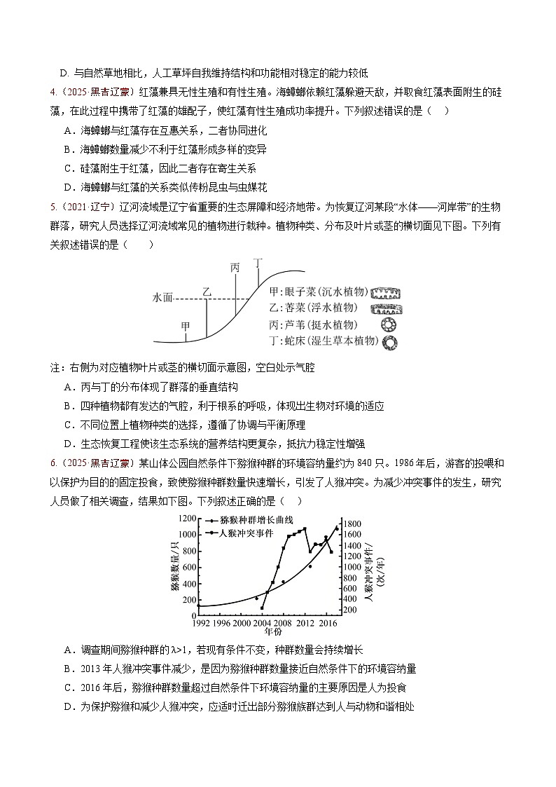 5年（2021-2025）高考1年模拟生物真题分类汇编专题08 生物与环境（原卷版）（黑吉辽蒙专用）第2页